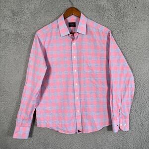 UNTUCKit Button Up Cotton Linen Shirt Mens Medium Pink Blue Anderson Pocket